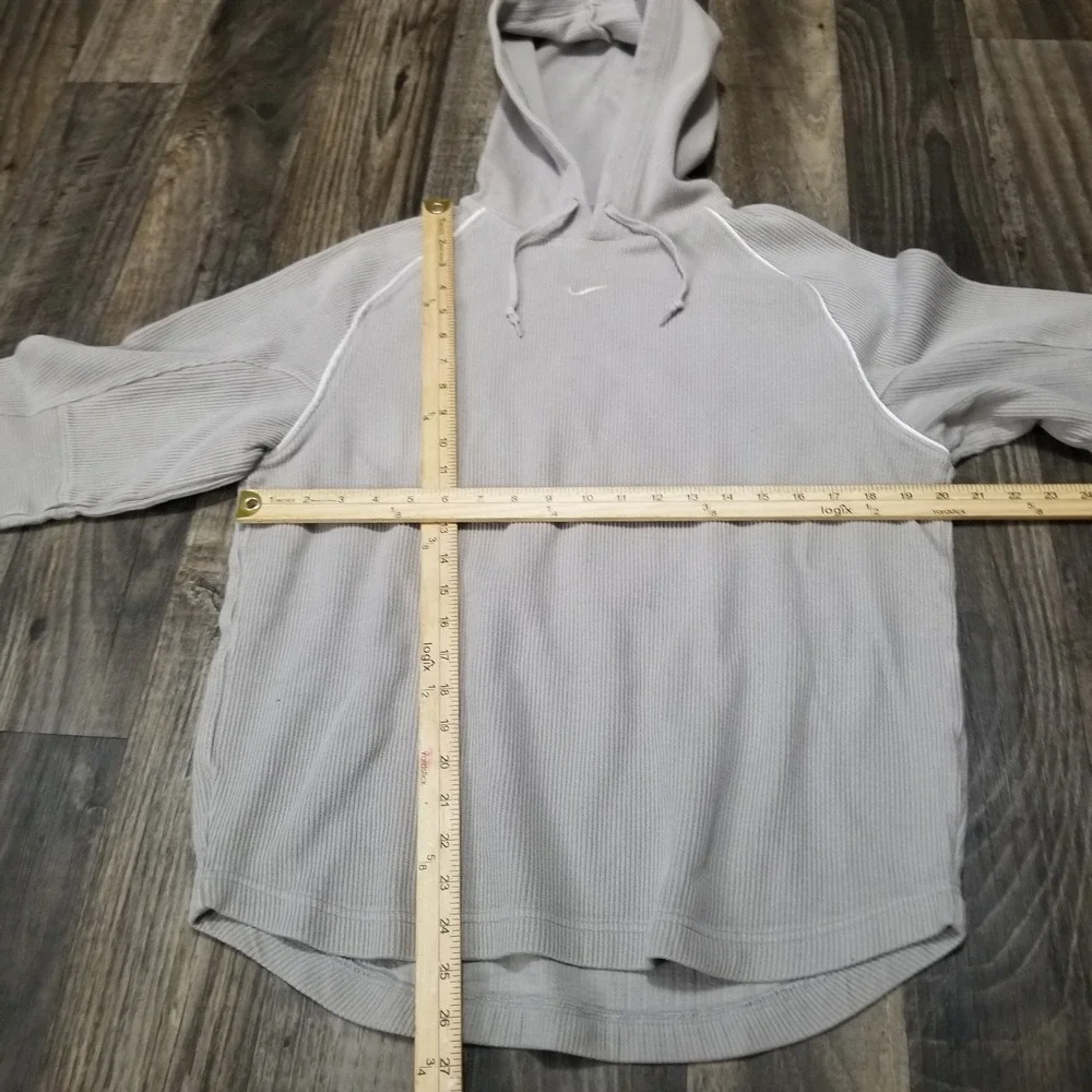 Nike Hoodie Swoosh Ribbed Knit Pullover Vintage 00s Gray Center Check Womens M